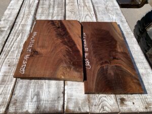 walnut crotches, figured panels, unsteamed walnut