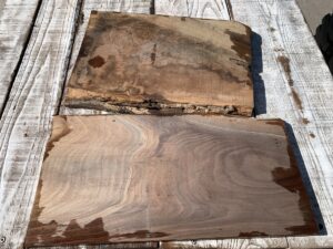 walnut crotches, figured panels, unsteamed walnut